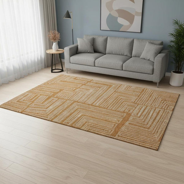 HomeRoots 10' X 14' Stylish Rust and Ivory Geometric Area Rug - Durable, Washable, UV Protected for Homes 682007