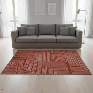 HomeRoots 5' X 8' Red And Ivory Geometric Area Rug - Durable, Washable, UV Protected, Perfect for High-Traffic Spaces 682009