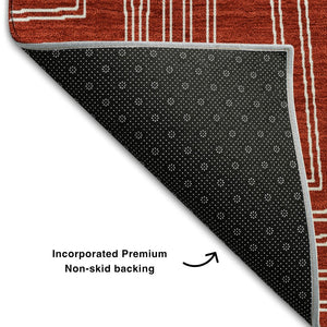 HomeRoots 5' X 8' Red And Ivory Geometric Area Rug - Durable, Washable, UV Protected, Perfect for High-Traffic Spaces 682009