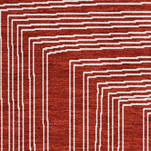 HomeRoots 5' X 8' Red And Ivory Geometric Area Rug - Durable, Washable, UV Protected, Perfect for High-Traffic Spaces 682009