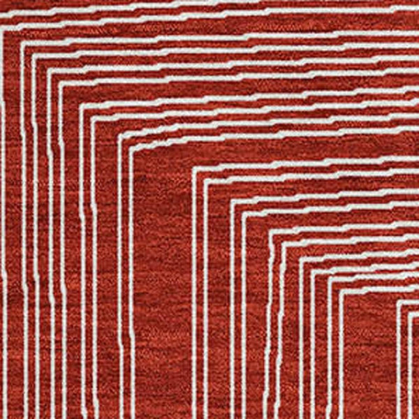 HomeRoots 5' X 8' Red And Ivory Geometric Area Rug - Durable, Washable, UV Protected, Perfect for High-Traffic Spaces 682009