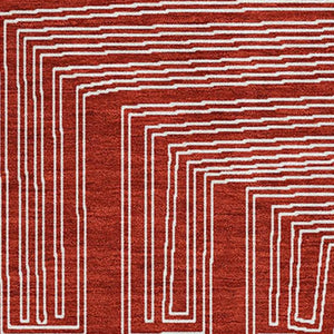 HomeRoots 5' X 8' Red And Ivory Geometric Area Rug - Durable, Washable, UV Protected, Perfect for High-Traffic Spaces 682009