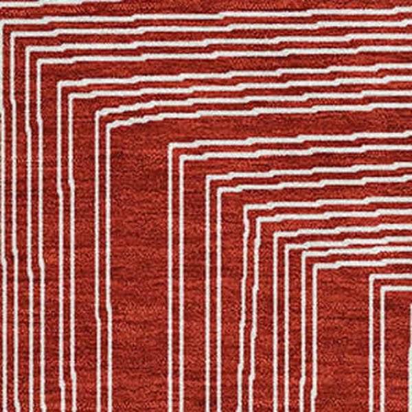 HomeRoots 8' X 10' Red And Ivory Geometric Area Rug – Washable, UV Protected, Stain-Resistant, Durable Style! 682011
