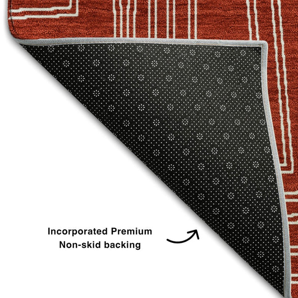 HomeRoots 9' X 12' Red & Ivory Geometric Area Rug - Washable, UV-Protected, Durable for High-Traffic Spaces 682012