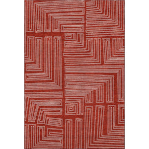 HomeRoots 9' X 12' Red & Ivory Geometric Area Rug - Washable, UV-Protected, Durable for High-Traffic Spaces 682012