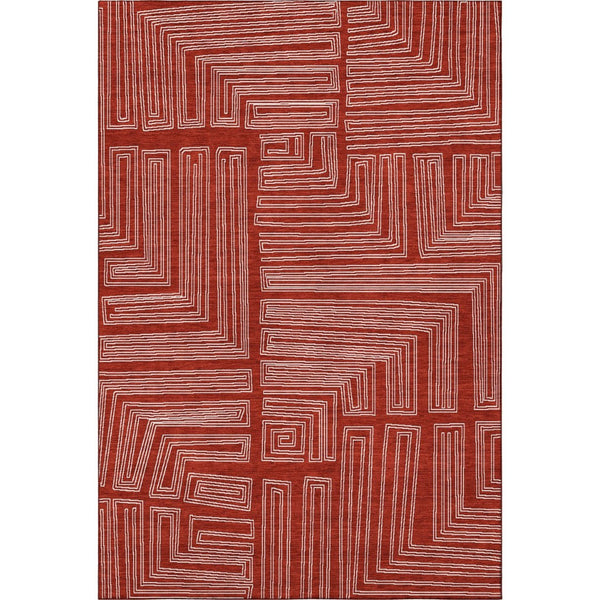 HomeRoots 9' X 12' Red & Ivory Geometric Area Rug - Washable, UV-Protected, Durable for High-Traffic Spaces 682012