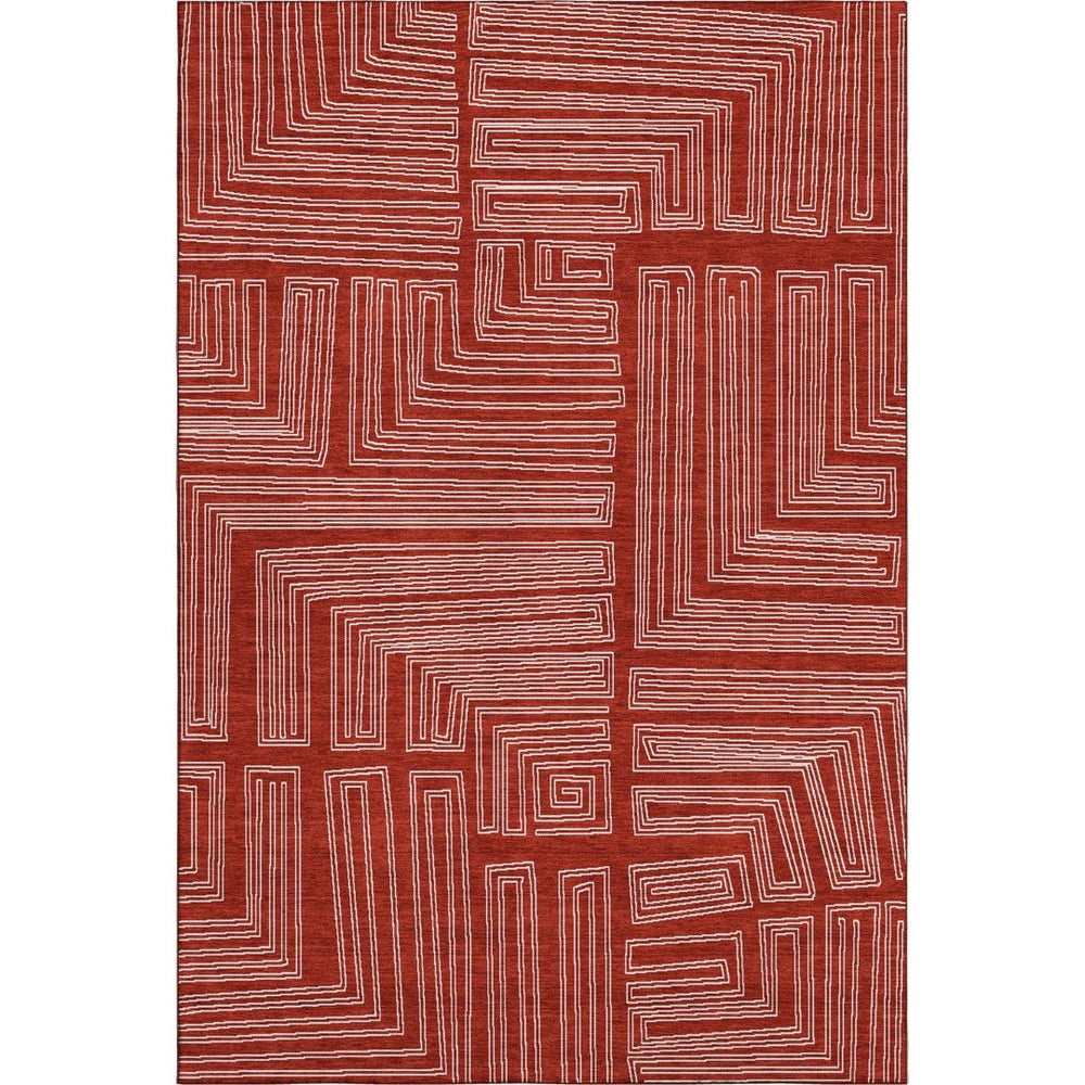HomeRoots 10' X 14' Red And Ivory Geometric Area Rug – Washable, UV-Protected, Durable, Ideal for Family Spaces 682013
