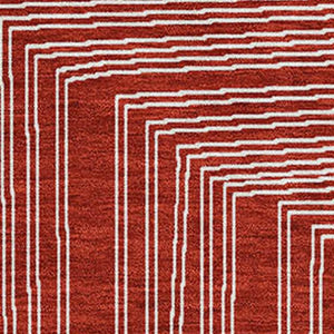 HomeRoots 10' X 14' Red And Ivory Geometric Area Rug – Washable, UV-Protected, Durable, Ideal for Family Spaces 682013