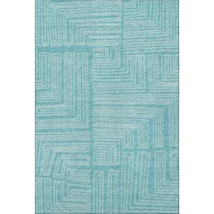 HomeRoots 5' X 8' Turquoise and Ivory Geometric Area Rug - Stylish, Washable, UV-Protected for Busy Homes 682015