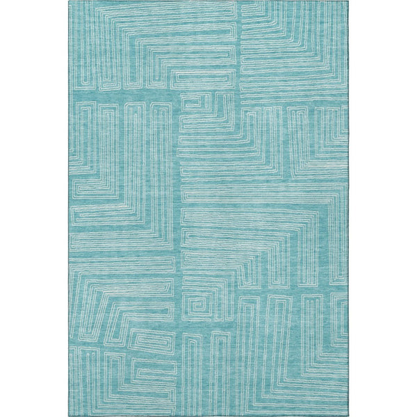 HomeRoots 5' X 8' Turquoise and Ivory Geometric Area Rug - Stylish, Washable, UV-Protected for Busy Homes 682015