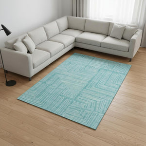HomeRoots 8' X 10' Vibrant Turquoise and Ivory Geometric Washable Area Rug with Stain Resistance & UV Shield 682017
