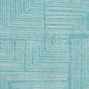 HomeRoots 8' X 10' Vibrant Turquoise and Ivory Geometric Washable Area Rug with Stain Resistance & UV Shield 682017