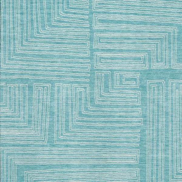 HomeRoots 8' X 10' Vibrant Turquoise and Ivory Geometric Washable Area Rug with Stain Resistance & UV Shield 682017