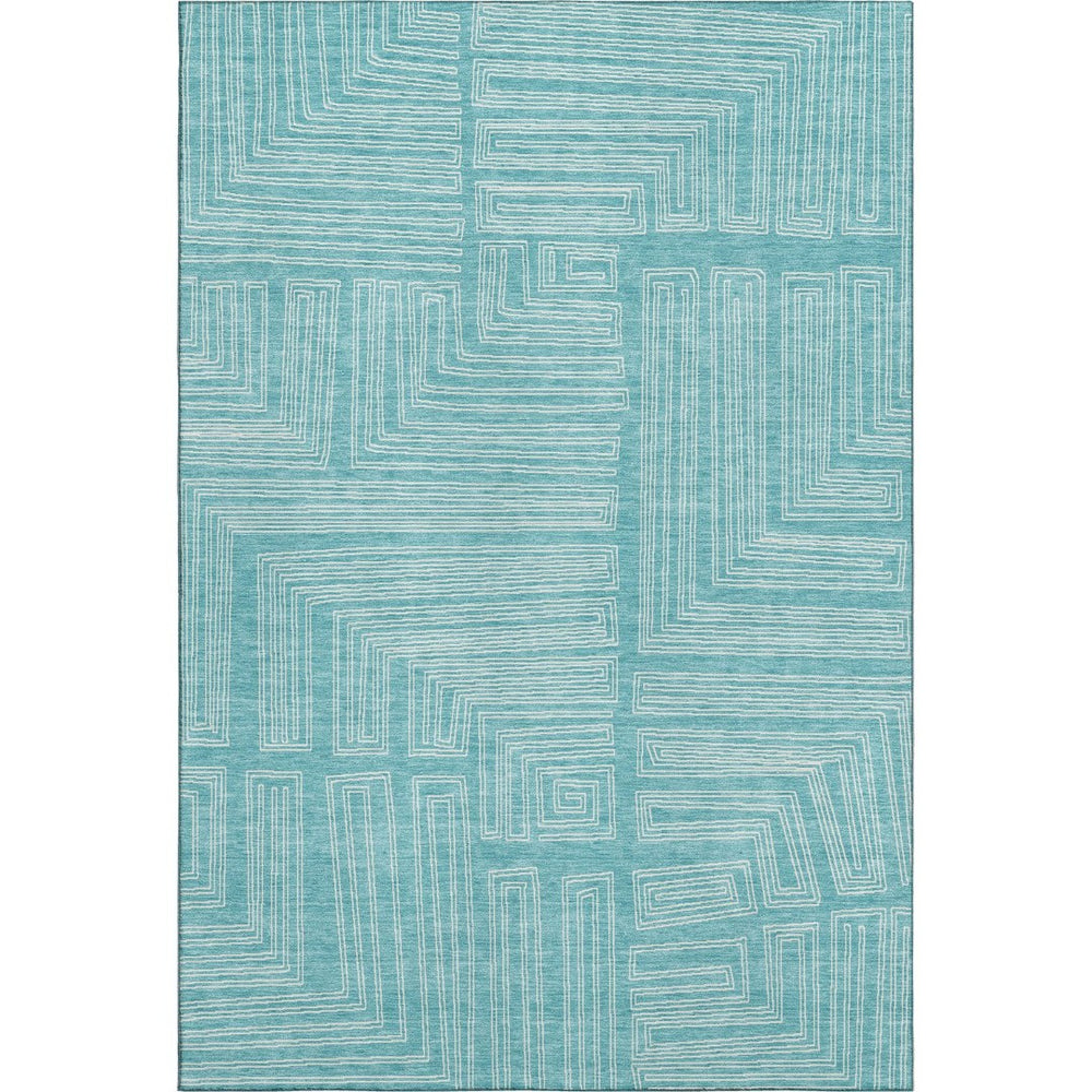 HomeRoots 9' X 12' Turquoise Geometric Area Rug - Washable, UV-Protected, Stain-Resistant for Modern Homes 682018