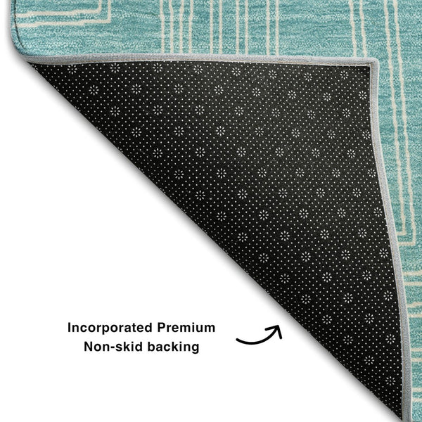 HomeRoots 10' X 14' Turquoise & Ivory Geometric Area Rug - Durable, Washable, UV Protected for Modern Spaces 682019