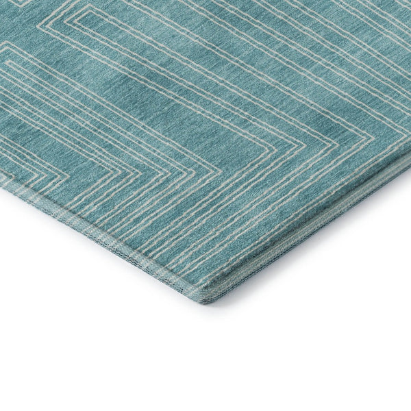 HomeRoots 10' X 14' Turquoise & Ivory Geometric Area Rug - Durable, Washable, UV Protected for Modern Spaces 682019