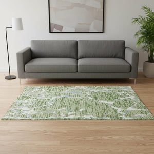 HomeRoots 5' X 8' Stylish Artichoke Green, Blue & Ivory Striped Washable Area Rug with UV Protection & Durability 682021