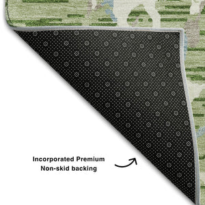 HomeRoots 5' X 8' Stylish Artichoke Green, Blue & Ivory Striped Washable Area Rug with UV Protection & Durability 682021