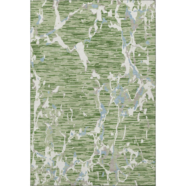 HomeRoots 5' X 8' Stylish Artichoke Green, Blue & Ivory Striped Washable Area Rug with UV Protection & Durability 682021