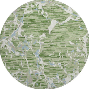 HomeRoots 8' Artichoke Green, Blue & Ivory Striped Washable Round Rug - Durable, UV Protected & Stylish Decor 682022