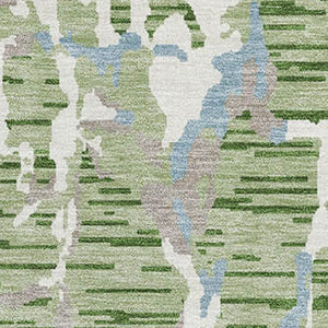 HomeRoots 8' X 10' Stylish Artichoke Green Blue Ivory Striped Washable Area Rug with UV Protection & Durability 682023