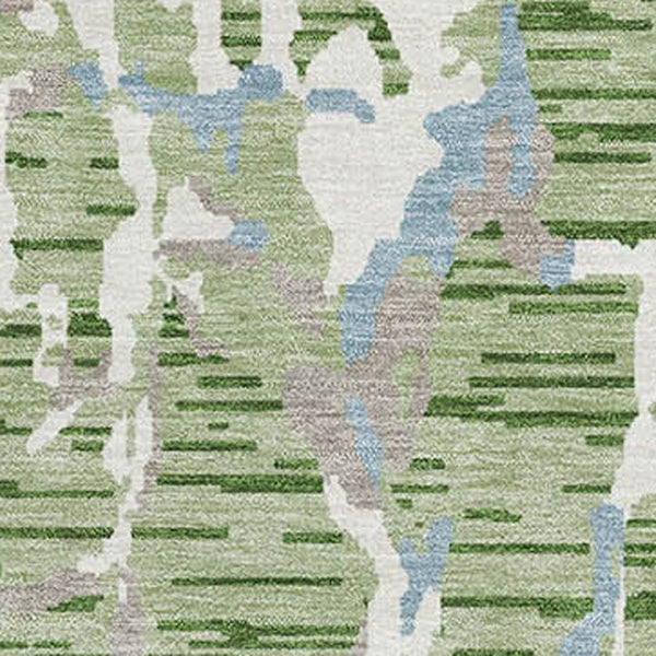 HomeRoots 8' X 10' Stylish Artichoke Green Blue Ivory Striped Washable Area Rug with UV Protection & Durability 682023