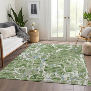 HomeRoots 9' Artichoke Green, Blue & Ivory Striped Washable Area Rug – Durable, UV-Protected & Easy Care Design 682024