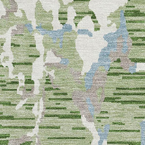 HomeRoots 9' Artichoke Green, Blue & Ivory Striped Washable Area Rug – Durable, UV-Protected & Easy Care Design 682024