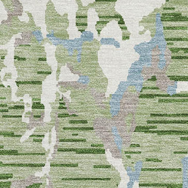 HomeRoots 9' Artichoke Green, Blue & Ivory Striped Washable Area Rug – Durable, UV-Protected & Easy Care Design 682024