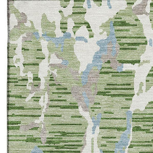 HomeRoots 9' Artichoke Green, Blue & Ivory Striped Washable Area Rug – Durable, UV-Protected & Easy Care Design 682024