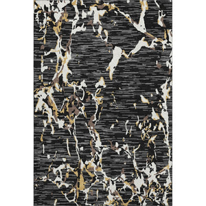 HomeRoots 5' X 8' Stylish Black Ivory Gold Striped Area Rug - Washable, UV Protected, Durable & Versatile! 682027