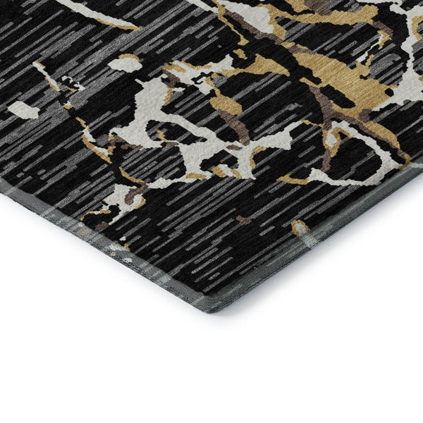 HomeRoots 5' X 8' Stylish Black Ivory Gold Striped Area Rug - Washable, UV Protected, Durable & Versatile! 682027