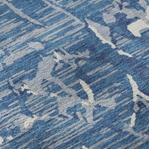 HomeRoots 5' X 8' Washable Striped Area Rug in Blue, Ivory & Gray - UV Protected, Durable & Easy Care Design 682033