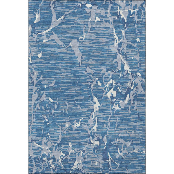 HomeRoots 8' x 10' Stylish Blue Ivory Gray Striped Area Rug - Washable, UV Protected, Perfect for High-Traffic Spaces! 682035