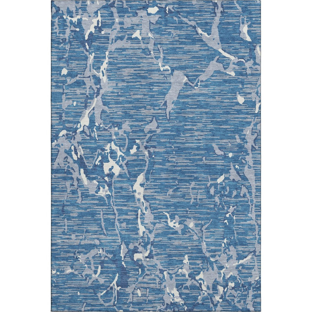 HomeRoots 9' X 12' Striped Area Rug in Blue, Ivory & Gray - Washable, UV-Protected, Stain-Resistant Design 682036