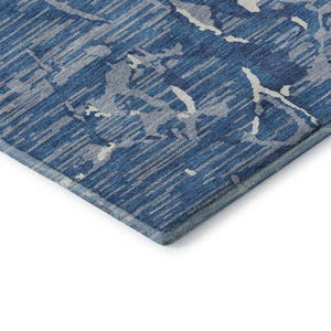 HomeRoots 9' X 12' Striped Area Rug in Blue, Ivory & Gray - Washable, UV-Protected, Stain-Resistant Design 682036