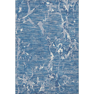 HomeRoots 9' X 12' Striped Area Rug in Blue, Ivory & Gray - Washable, UV-Protected, Stain-Resistant Design 682036