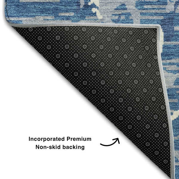 HomeRoots 10' X 14' Blue Ivory And Gray Striped Area Rug - Durable, UV-Protected, Washable for Busy Homes 682037