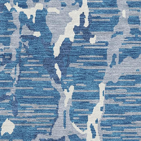 HomeRoots 10' X 14' Blue Ivory And Gray Striped Area Rug - Durable, UV-Protected, Washable for Busy Homes 682037