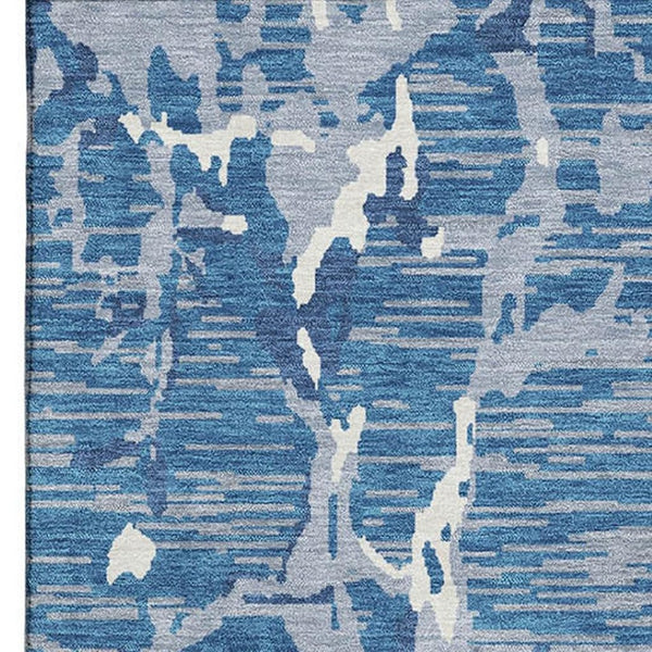 HomeRoots 10' X 14' Blue Ivory And Gray Striped Area Rug - Durable, UV-Protected, Washable for Busy Homes 682037