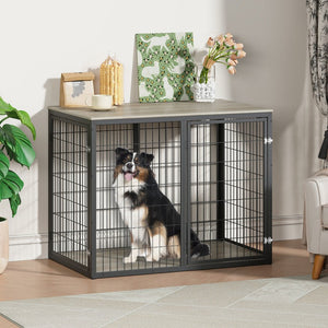English Elm 47'' Furniture Style Dog Crate with 3 Doors Large Breed Cabinet Side Table Grey W1820P356886
