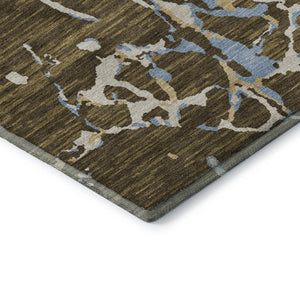 HomeRoots 8' Coffee Ivory and Blue Striped Round Rug - Washable, UV-Protected, Durable & Stylish Decor Piece 682040