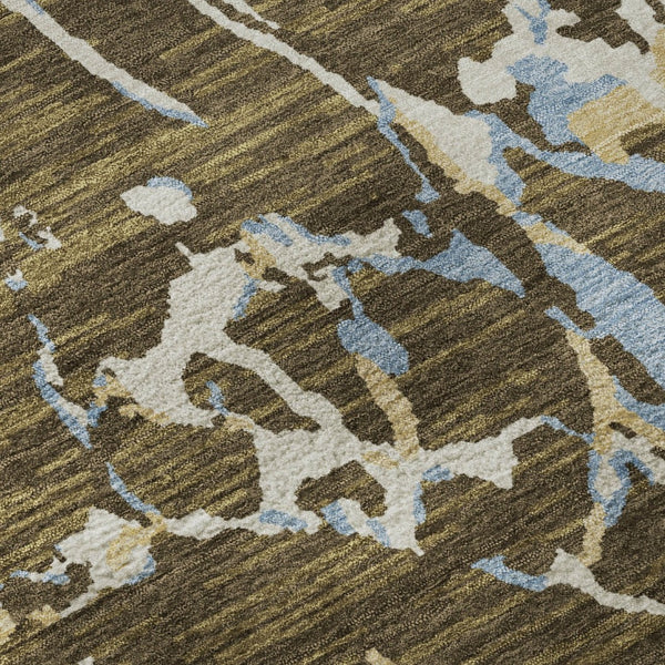 HomeRoots 8' Coffee Ivory and Blue Striped Round Rug - Washable, UV-Protected, Durable & Stylish Decor Piece 682040