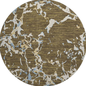 HomeRoots 8' Coffee Ivory and Blue Striped Round Rug - Washable, UV-Protected, Durable & Stylish Decor Piece 682040