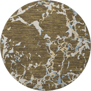 HomeRoots 8' Coffee Ivory and Blue Striped Round Rug - Washable, UV-Protected, Durable & Stylish Decor Piece 682040