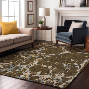 HomeRoots 8' X 10' Coffee Ivory Blue Striped Area Rug - Durable, Washable, UV Protected for Active Homes 682041
