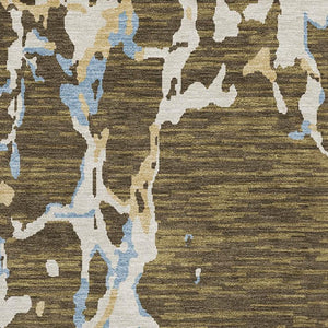HomeRoots 8' X 10' Coffee Ivory Blue Striped Area Rug - Durable, Washable, UV Protected for Active Homes 682041