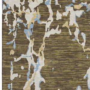 HomeRoots 8' X 10' Coffee Ivory Blue Striped Area Rug - Durable, Washable, UV Protected for Active Homes 682041