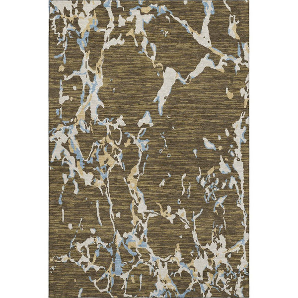 HomeRoots 9' X 12' Striped Washable Area Rug in Coffee, Ivory & Blue – Durable, UV-Resistant for Busy Homes 682042