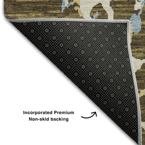 HomeRoots 9' X 12' Striped Washable Area Rug in Coffee, Ivory & Blue – Durable, UV-Resistant for Busy Homes 682042